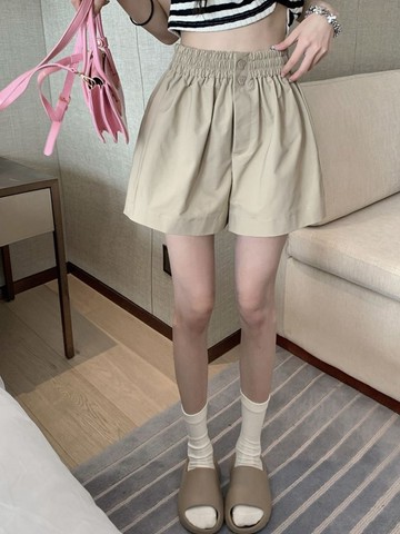 舒服好穿百搭王！韓版休閒寬鬆短褲 大尺碼100kg可穿 女生短褲 a字褲 顯瘦高腰休閒短褲 鬆緊腰闊腿短褲女 V061