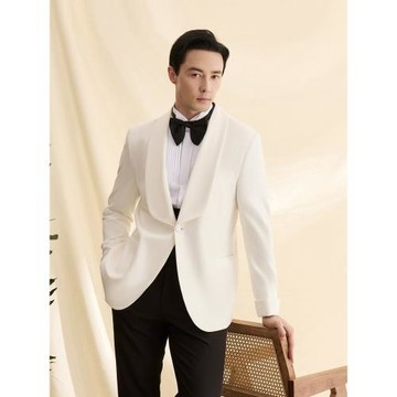 帝坤塔士多西服套裝男士青果領禮服商務修身西服新郎結婚白色西裝