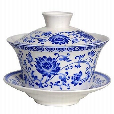 特別価格Larger Gaiwan 8oz Chinese Kung Fu Sancai Tureen Tray Cup Tea Set Blue White flower (beauty A)好評販売中