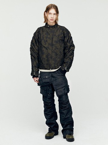 Camouflage Lace-up Padded Oversized Jacket [Green] (awa622m)