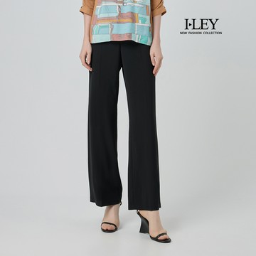ILEY伊蕾 簡約褲頭蕾絲小直筒褲(黑；M-2L)