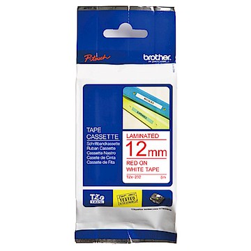 Brother TZe-232 護貝標籤帶 ( 12mm 白底紅字 )