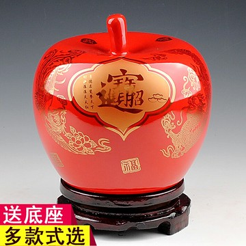 景德鎮陶瓷器花瓶擺件中國紅蘋果現代中式家居酒柜裝飾品擺設帶蓋