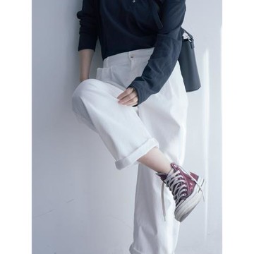 2025春夏新款直筒白色簡約純棉不透百搭高腰寬松INS風闊腿褲子女