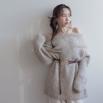 現貨★斜肩一字肩翻領寬鬆針織毛衣(共2色)1230 【NR2891】