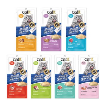 Catit嘿卡堤-鮮溜肉泥系列 60g(2.1oz) (4x15g｜0.5oz) x24入組(購買二件贈送寵喵樂-貓草玩具*1個隨機出貨)