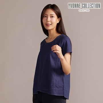 YVONNE 以旺傢飾 天絲麻短袖上衣-深丈青