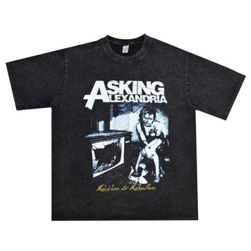 數碼直噴搖滾Asking Alexandria樂隊印花T恤寬松短袖純棉重磅