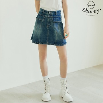OUWEY歐薇 歐美風水洗牛仔裙(藍色；XS-M)3242328270