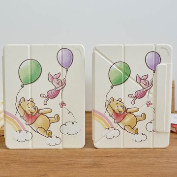 Disney小熊維尼-乘著氣球在天空強悍磁吸iPad三折/Y折保護殼