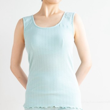【日本製】100% 純棉網眼細肩帶背心 附胸墊口袋 肌膚友善內著 居家服 夏日居家穿搭