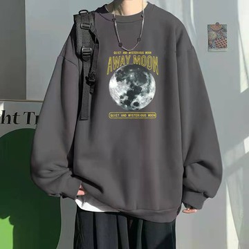 台灣出貨 M-8XL男裝加大尺碼 男生長袖大學T 休閒套頭版型 太空潮流風 地球月亮圖案 秋冬街頭穿搭 宇宙風格 LZJ