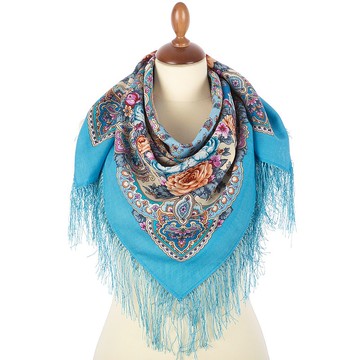 正宗 Павловопосад 俄羅斯羊毛披肩，柔軟 100% 羊毛，89x89 公分，款式 1841-13