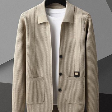 高檔男士針織小外套春秋外套新款翻領毛衣休閒上衣