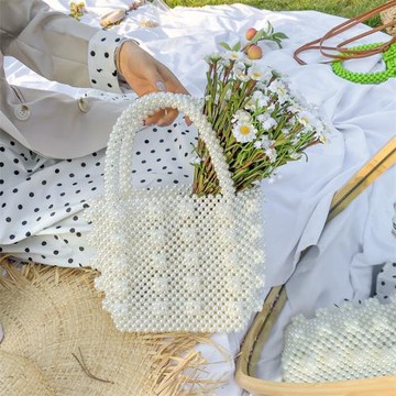 蔻諾珍珠包包女diy手工包材料夏天編織女包手提自制ins小香珍珠包