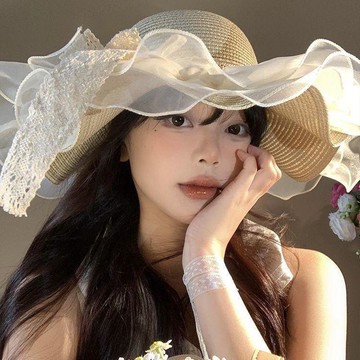 夏季防曬帽👒法式蕾絲蝴蝶結草帽女夏季大帽檐遮陽防曬帽海邊沙灘度假太陽帽21遮陽帽抗uv 曬漁夫帽 帽 防曬帽 漁夫帽