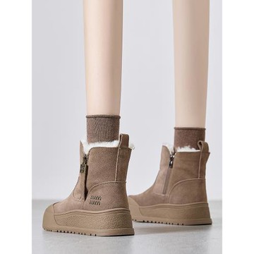 厚底加絨加厚雪地靴女2024冬季新款東北外穿保暖棉鞋皮毛一體短靴