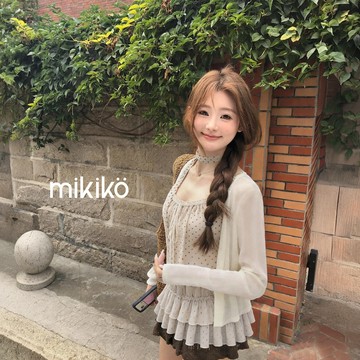 美木子｜預購｜薄款防曬針織外套套裝【1210#】早古波點木耳邊吊帶背心 兩件式穿搭
