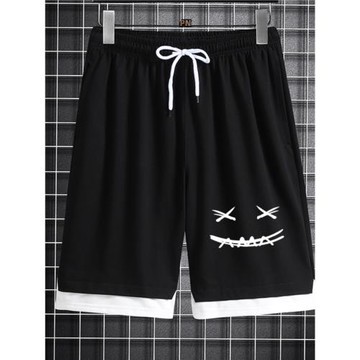 休閑冰絲短褲男士寬松直筒夏季港風潮流潮牌中褲青少年運動五分褲