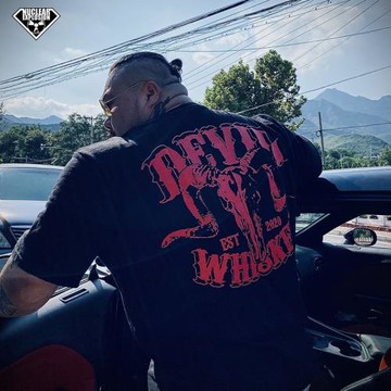 (免運)DW硬漢潮牌美式肌肉車地獄羊頭惡魔挑戰者寬松重磅純棉短袖t恤