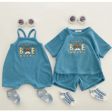 Mini baby🌷男女寶寶夏季套裝嬰幼兒卡通無袖短爬短袖外穿短褲兩件套