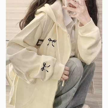 【小香風蝴蝶結衛衣】拉鍊外套 女 春秋 新款 寬鬆 開衫 薄絨款 連帽 運動 上衣 小香風上衣 小香風外套 衛衣 開襟衫