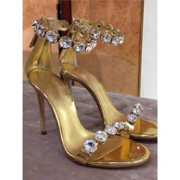 歐美時尚2025春夏季新款金色高跟鞋細跟性感水鉆露趾一字帶涼鞋女