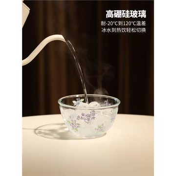 藍蓮花高顏值冰淇淋酸奶碗早餐碗大號高硼硅玻璃冰箱微波爐可加熱