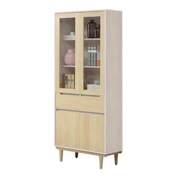 文創集 菲可雙色2.7尺四門二抽書櫃-80x40x202cm免組