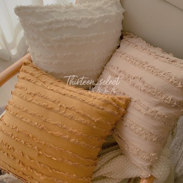 THiRTEEN拾叁家居◖純色棉麻Q毛抱枕 居家裝飾 大地色 亞麻家居品 枕頭套 靠墊腰靠 沙發靠枕 沙發抱枕