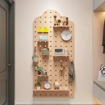 客製實木洞洞板 洞洞板置物架 洞洞板 墻上置物架 掛板裝飾置物架 收納架 墻面木質書架 收納架 玄關架 牆上收納