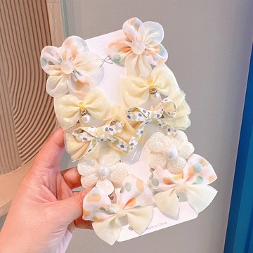 甜美網紗小清新布藝髮夾(10入組)-黃色