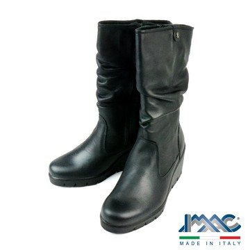 【IMAC】義大利原廠經典厚底抓皺中筒靴 黑色(458520-BL)