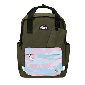 Grinstant混搭可拆組式15.6吋後背包 - 冒險系列 (軍綠配迷彩粉)