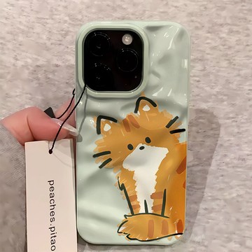 黃色素描貓咪適用蘋果17Promax手機殼iPhone16Plus軟殼15隕石紋理14大孔13波浪紋12趣味11保護殼