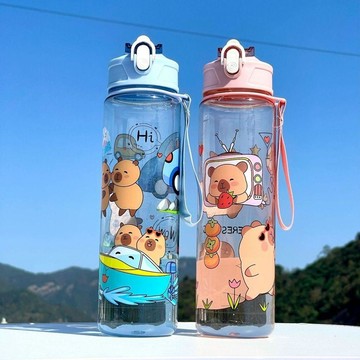 【臺灣-出貨】夏季卡皮巴拉水杯高顏值卡通學生運動水杯大容量兒童便攜塑料杯LSPQJ