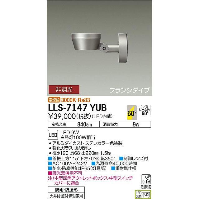 【送料無料】大光電機照明器具 LLS-7147YUB 屋外灯 スポット