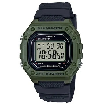CASIO 卡西歐 復古電子男錶 樹脂錶帶 綠×黑 防水50米 碼錶功能 W-218H-3A