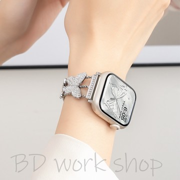 閃鑽蝴蝶 金屬錶帶 apple watch s11 錶帶 iwatch10 蘋果錶帶 9 8 7 6 SE 蘋果手錶錶帶