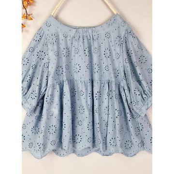 溫柔風鏤空刺繡短袖襯衫娃娃衫小個子日系韓版泡泡袖清新甜美上衣