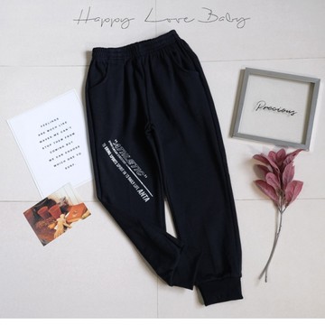 男大童 厚款 個性燙銀斜英文深藍不倒絨棉褲 秋冬童裝 大童長褲 大童休閒褲 大童運動褲 刷毛