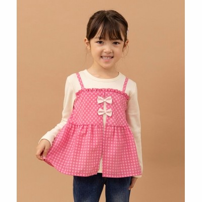 Kp ギンガムチェック柄キャミソールドッキング長袖tシャツ キッズ ピンク 通販 Lineポイント最大get Lineショッピング