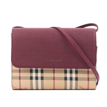 BURBERRY Loxley 帆布拼皮革翻蓋手拿/斜背二用包(莓紫色)_展示品 80379171