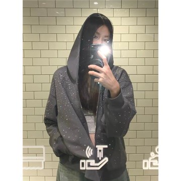 SHALIFORNIA 滿天星帽衫亮閃寬松拉鏈外套百搭星空高級感美式水鉆