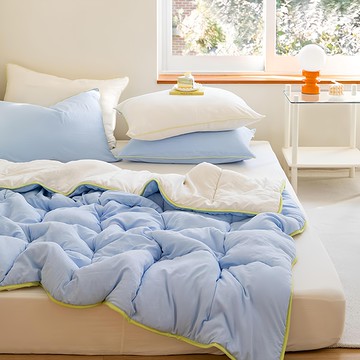 shez Home 柔軟起司水洗雙面薄被  奶油蘇打水  Q (180 x 210cm)