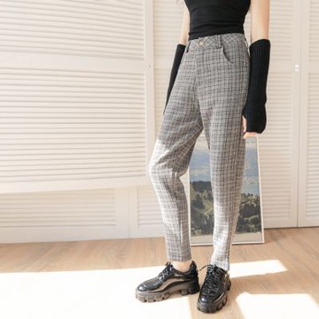 OB嚴選中大尺碼-英倫質感格紋彈性直筒褲《BA4643》