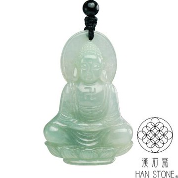【漢石齋】天然翡翠A貨 佛陀玉佩吊墜 冰糯種飄花(33*49*10mm)