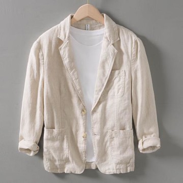 純亞麻休閑單西服男裝春夏季棉麻布衣服文藝青年全麻料小西裝外套