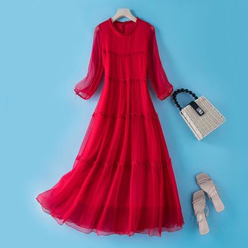 一件代發實體批發女裝真絲連衣裙夏季新款OL氣質寬松波西米亞長裙