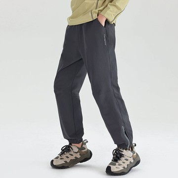 babybody - 防潑水腰鬆緊休閒運動束口長褲-拉鍊褲腳-深灰色